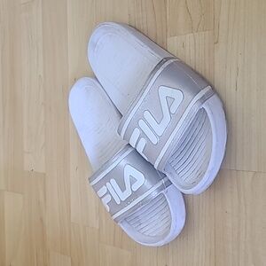 Fila White and Silver Sandals Or Slides Women's Size 6